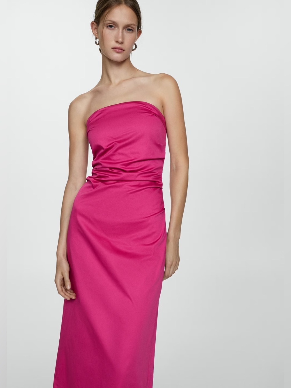 Mango Pink Draped Strapless dress NWT